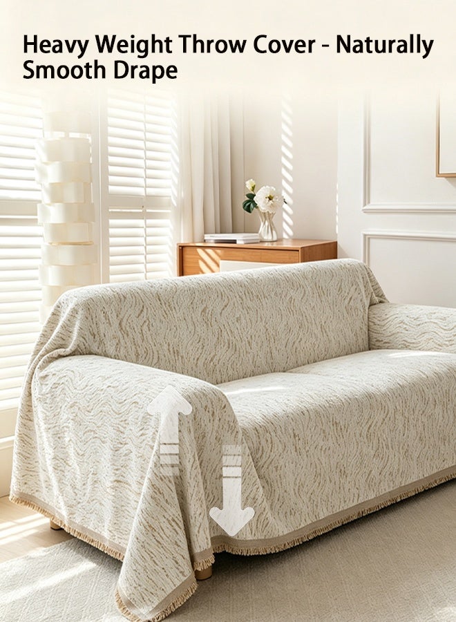 AHAKAC Double Sided Chenille Sofa Cover, Cat Scratch Resistant Couch Protector with Short Tassels, Machine Washable Universal Slipcover for 1 2 3 4 Seater & L-Shaped Couches, Solid Color Furniture Throw - Image 2