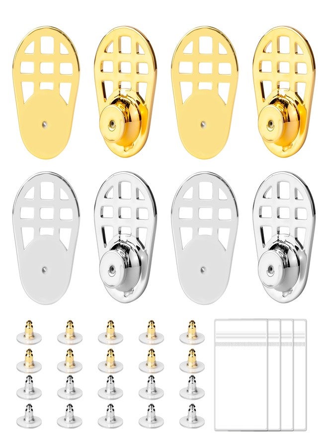 Starry 18K Gold Plated Earring Backs for Droopy Ears, 8pcs Earring Lifters Backs for Heavy Earring Grid-Design Earring Lifters - Image 1