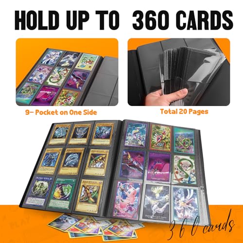 SRISE Card Binder 9-Pockets, Trading Card Binder, 20 Pages, 360 Card Capacity Collection Binder, Card Folder for MTG, TCG, Game Cards & Sports Cards（Black） - Image 3