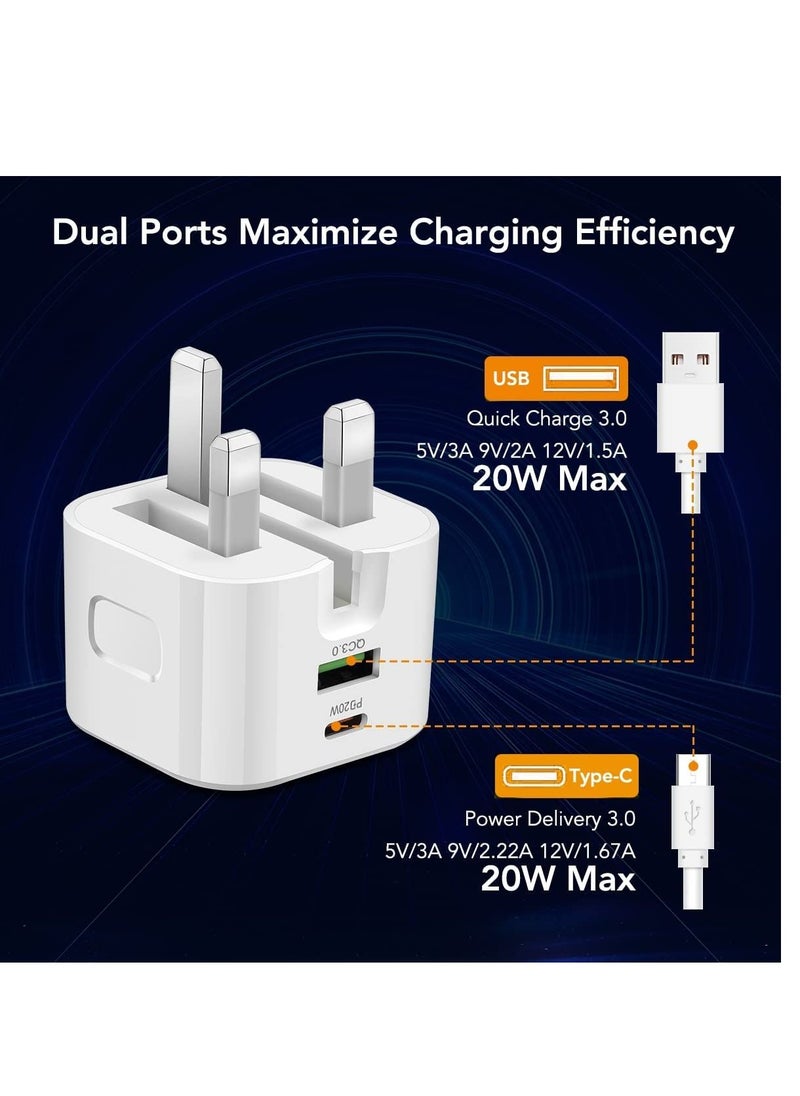 ECVV Dual Port 3.0 USB Type-C 20W PD Fast Charger UK Plug  - Image 2