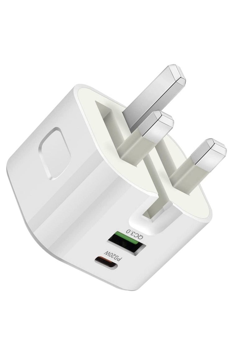 ECVV Dual Port 3.0 USB Type-C 20W PD Fast Charger UK Plug  - Image 1