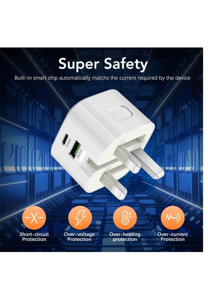 ECVV Dual Port 3.0 USB Type-C 20W PD Fast Charger UK Plug  - Image 4