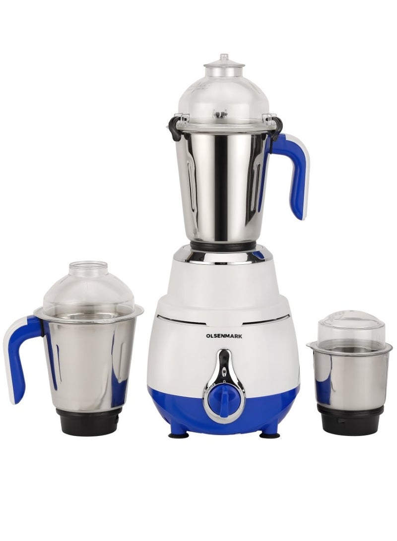 Olsenmark 3 IN 1 Mixer Grinder with 1200 W Powerful Motor with Stainless Steel Jars and Blades, Unbreakable Polycarbonate Jar Caps, Ergonomic Design, Overload Protector 0.01 L 1200 W OMSB7015 White - Image 4