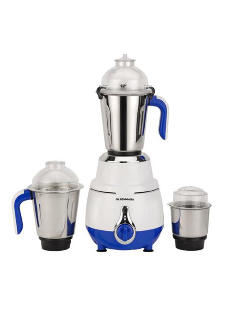 Olsenmark 3-in-1 Mixer Grinder - OMSB7015/ 1200W Powerful Motor, Stainless Steel Jars & Blades, 3 Jars with 3 Speed Control, Polycarbonate Jar Caps, Overload Protection, Ergonomic Design/ Ideal for Smoothies, Grinding & Blending/ White & Silver 0.01 L 1200 W OMSB7015 White - Image 1