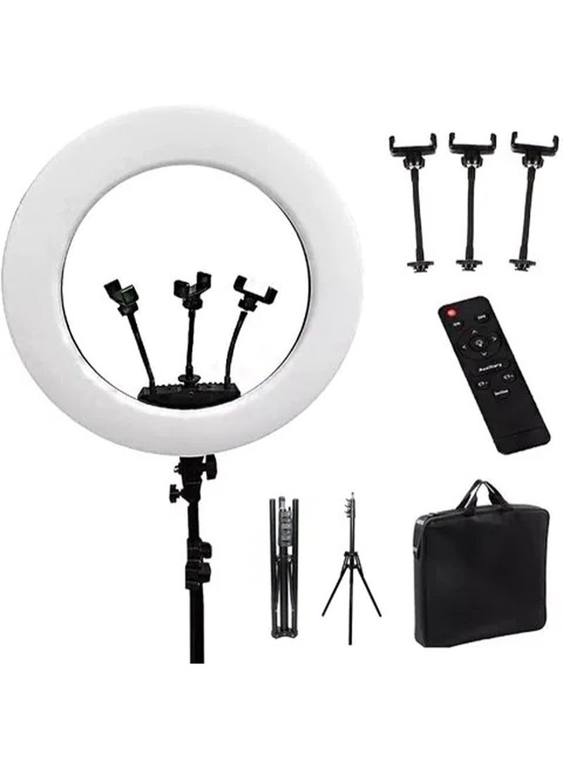 بلو فاير حلقة إضاءة LED احترافية 21 بوصة مع حامل ثلاثي القوائم و 3 حوامل للهاتف – 560 مصباح LED، 65 واط، درجة حرارة لون قابلة للتعديل 2700K-6500K، تحكم سلس في السطوع، جهاز تحكم عن بعد – مثالية لتيك توك، يوتيوب، إنستغرام ريلز، البث المباشر، المكياج، التصوير الفوتوغرافي والفلوغينغ! - Image 1