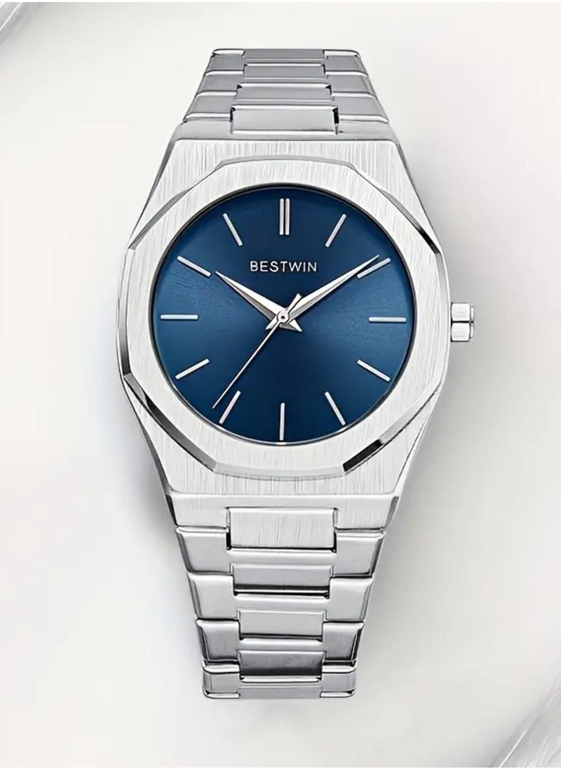 Bestwin A high-quality, waterproof steel men's watch from Bestwin, a silver bracelet with a blue dial, inspired by the famous D1 Milano watches  - Image 3