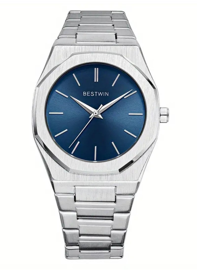 Bestwin A high-quality, waterproof steel men's watch from Bestwin, a silver bracelet with a blue dial, inspired by the famous D1 Milano watches  - Image 4