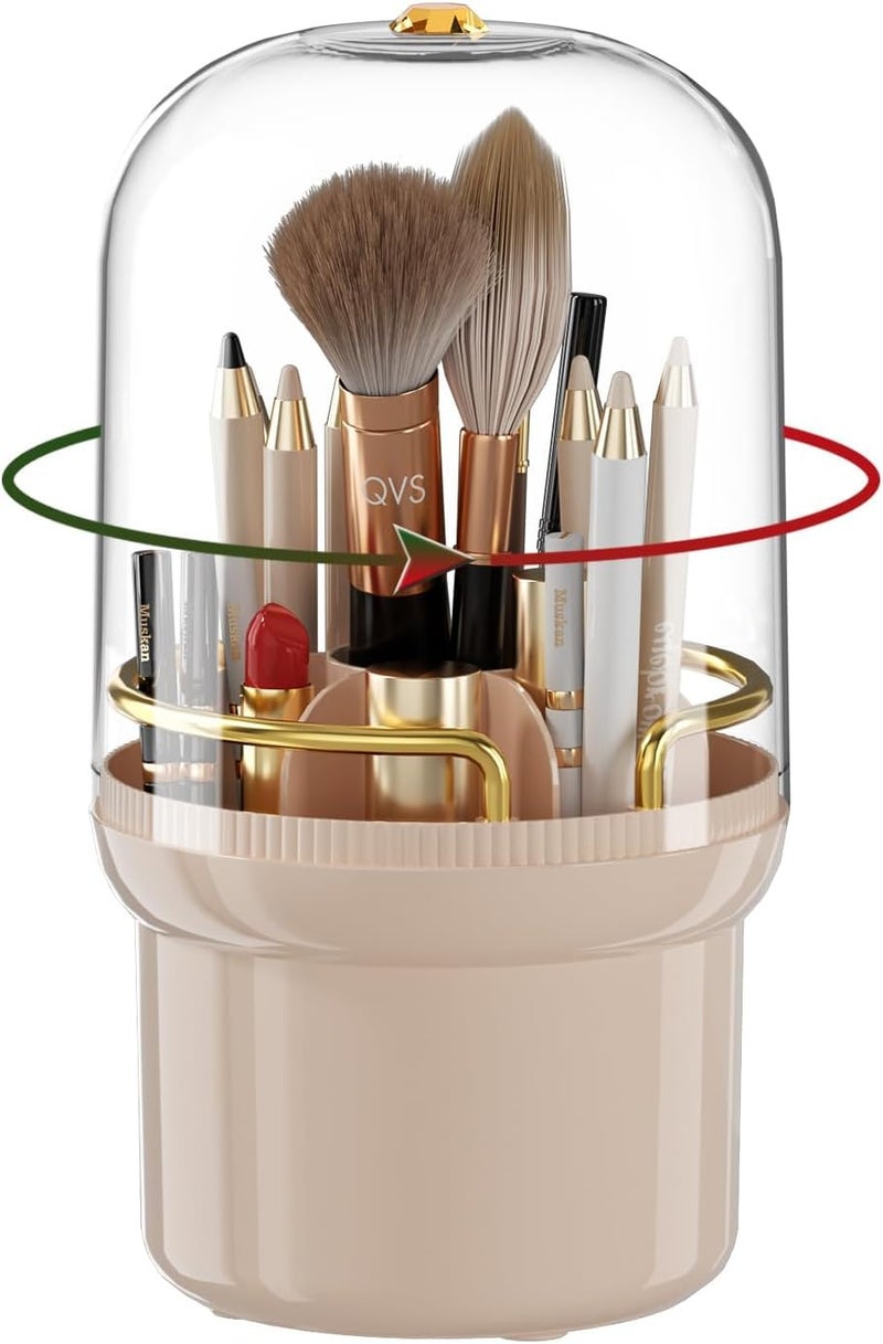 Dravina Makeup Brush Holder- 360°Rotating Cosmetic Organizer With Lid, Large Capacity & 7 Storage Sections | Multipurpose Dressing Table Organizer For Women| Vanity Toiletry 22 * 12cm (Pink) - Image 1