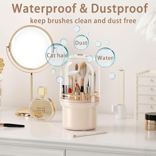 Dravina Makeup Brush Holder- 360°Rotating Cosmetic Organizer With Lid, Large Capacity & 7 Storage Sections | Multipurpose Dressing Table Organizer For Women| Vanity Toiletry 22 * 12cm (Pink) - Image 5