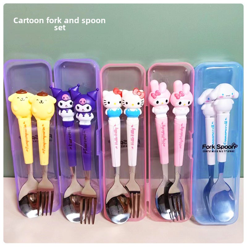 Stainless Steel Kids Dinnerware Set Cartoon Spoon Fork Portable Student Utensils for Children Home Kitchen - Image 2