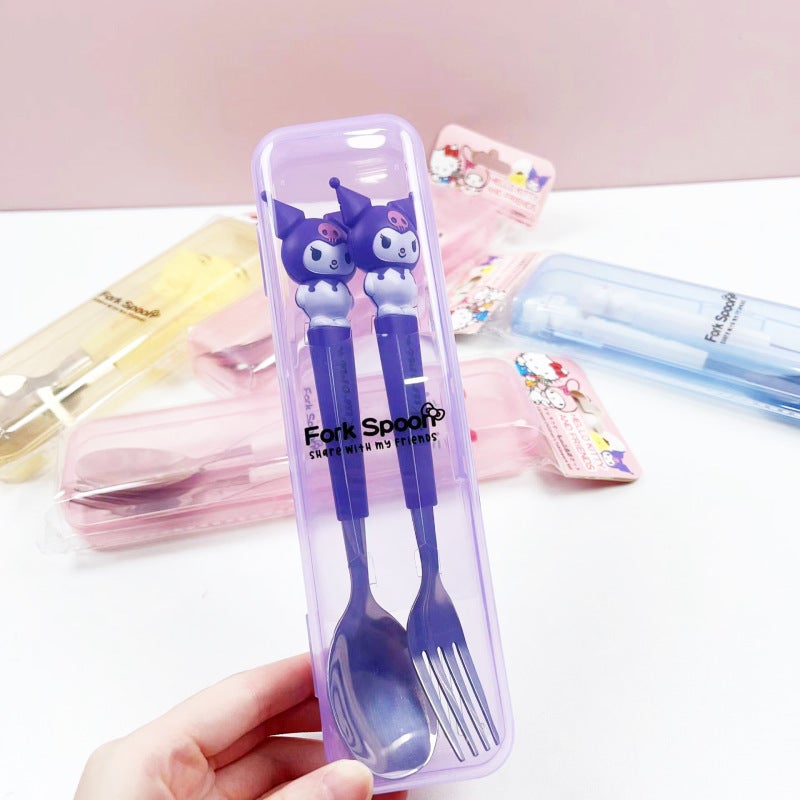 Stainless Steel Kids Dinnerware Set Cartoon Spoon Fork Portable Student Utensils for Children Home Kitchen - Image 5