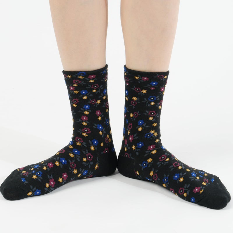 kikiya socks Women Pattern Crew | 5 Pairs Flower Designer Print Cute Floral Graphic Patterned White Pink Blue Green Black Colored Daily Boot Cotton Socks | Womens Ladies Girls Gift | Flower Print A - Image 2