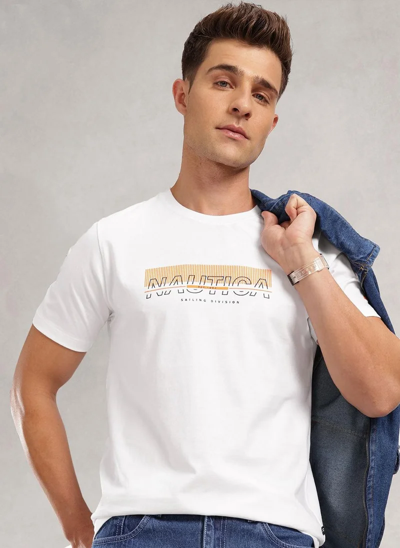 نوتيكا Men White Typography Print T-Shirt