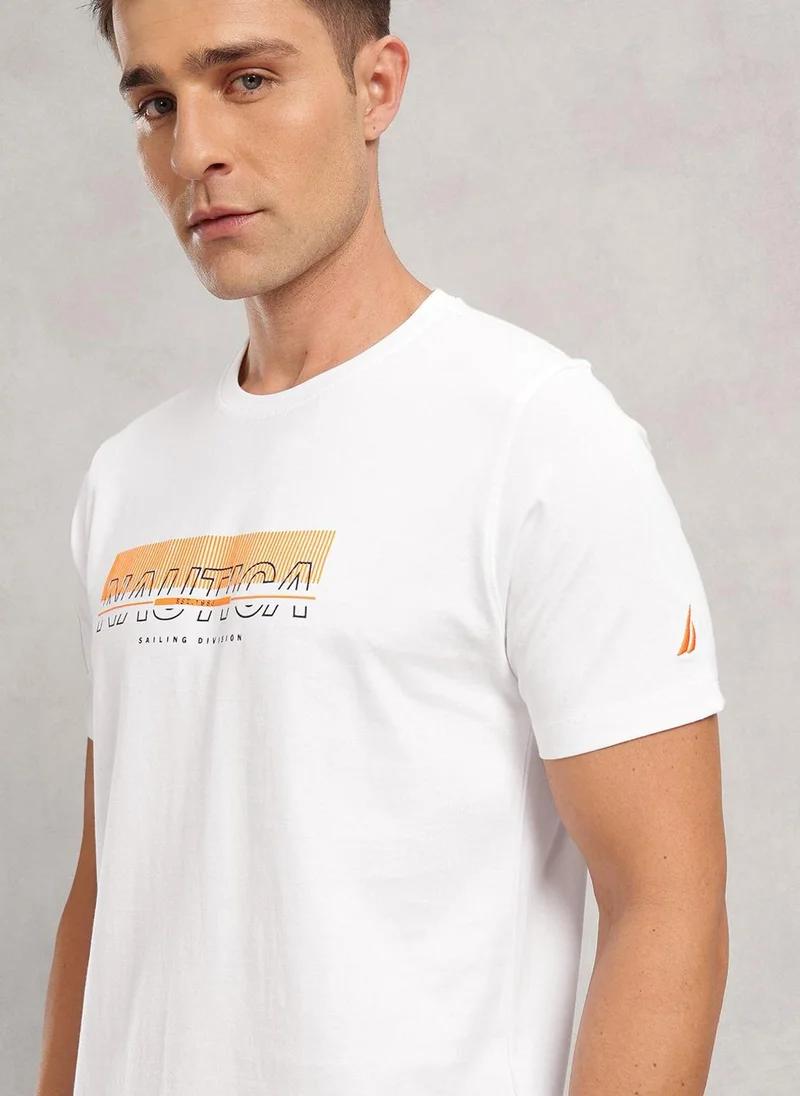 نوتيكا Men White Typography Print T-Shirt