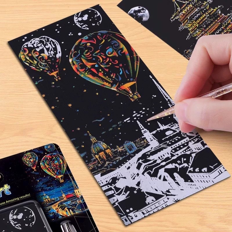 Creative Colorful Scratch-Off Paintings Of Urban Night Scenes Bookmarks For Kidsren And Primary School Students Diy Production Of Graffiti Fun Scratch-Off Cards - Image 4