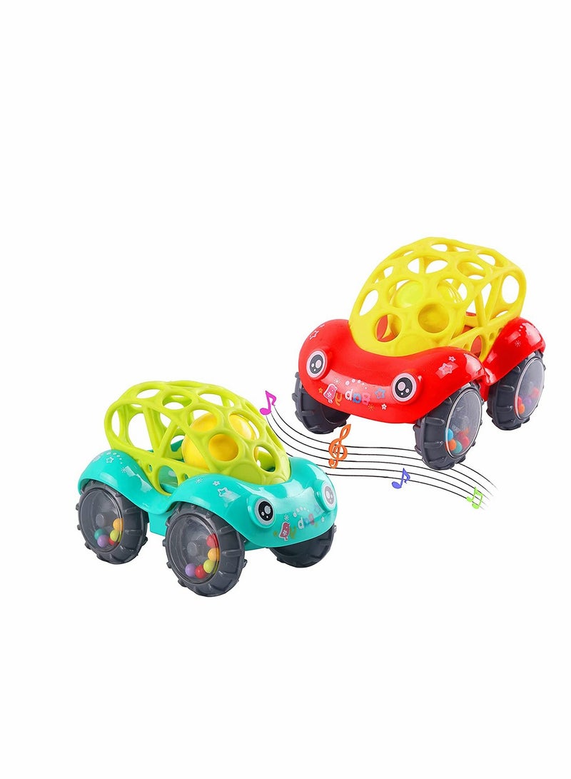 Zikra Baby Toy Cars Soft Rubber Hand Rattle Car Hole Ball Toy Early Educational 6-12 Months Boy Girl Infant (Red+Green) - Image 1