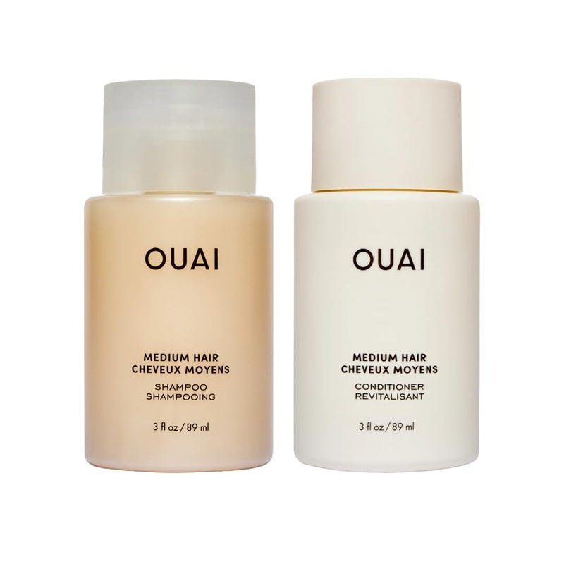 OUAI Medium Hair Shampoo & Conditioner Set, Travel Size - Hydrating Shampoo & Conditioner - With Coconut Oil, Babassu, Kumquat Extract & Keratin - Sulfate, Paraben & Phthalate Free (3 Oz) - Image 1