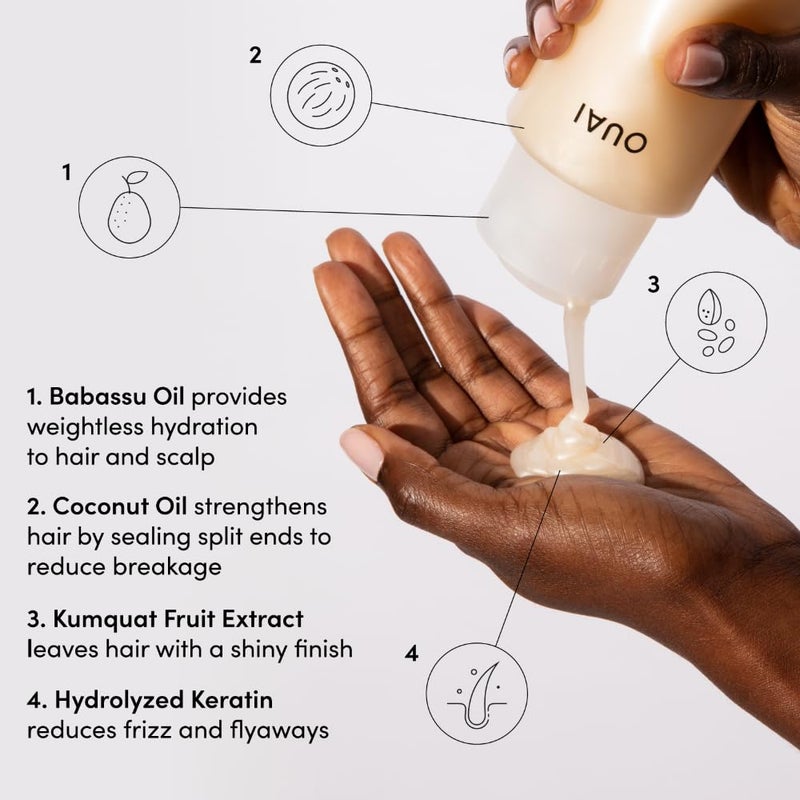 OUAI Medium Hair Shampoo & Conditioner Set, Travel Size - Hydrating Shampoo & Conditioner - With Coconut Oil, Babassu, Kumquat Extract & Keratin - Sulfate, Paraben & Phthalate Free (3 Oz) - Image 3