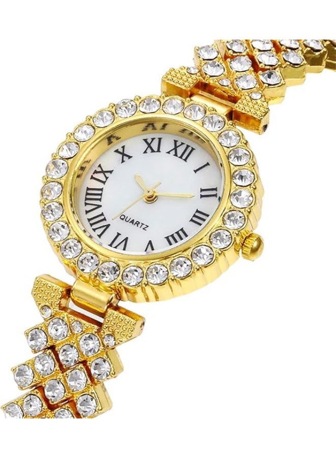 كوارتز ساعات نسائية ساعات كوارتز فاخرة مرصعة بالماس ساعات يد نسائية مع مجموعة أساور تاجية هدايا - Image 3