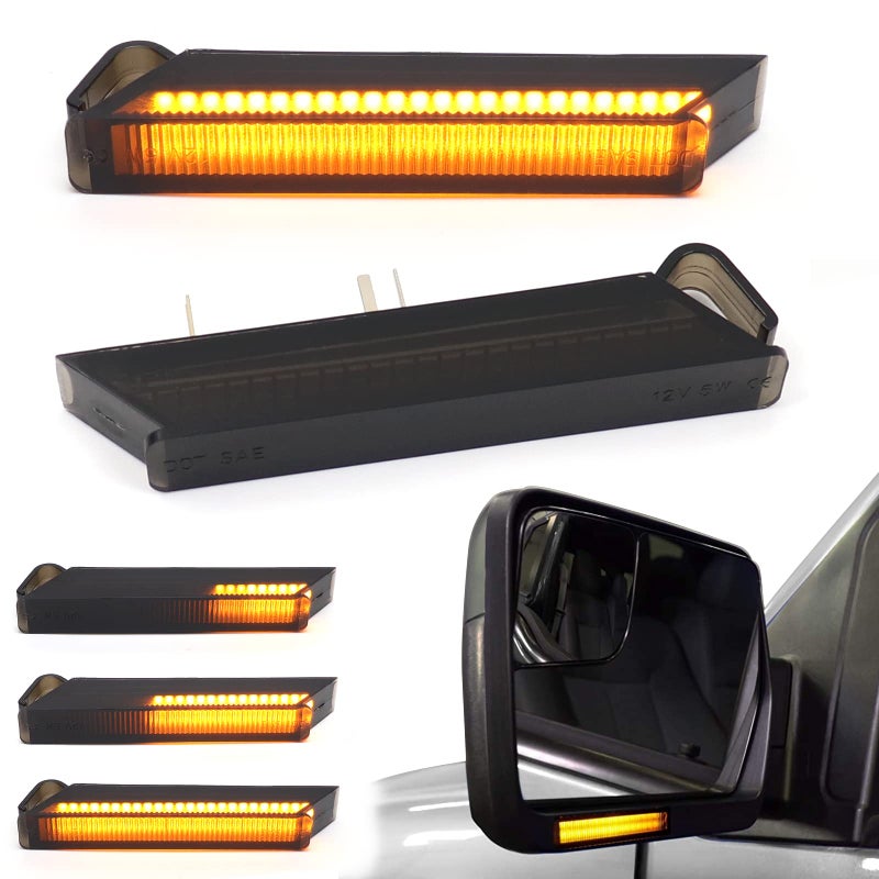 FetonAuto Sequential Amber LED Side Mirror Turn Signal Lights for 20042014 Ford F150 Raptor Lincoln Mark LT Smoked Lens Dynamic Indicator Right Left Lamps with Upgrade 48 LED