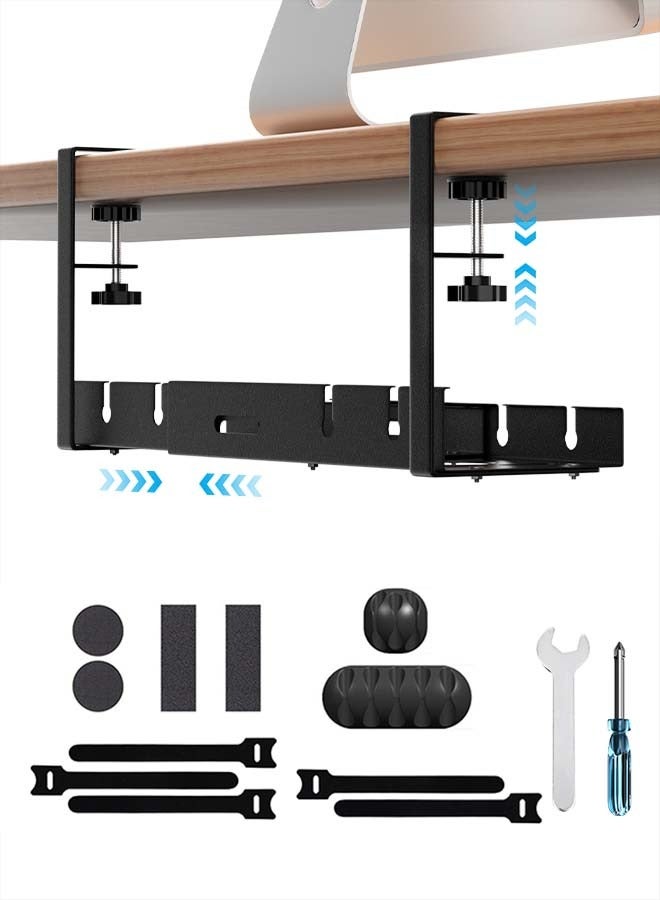 Snooe Under Desk Cable Management Tray, No Drill Cable Organizer Retractable Clamp Mounted Cord Organizer for Wire Management Under the Table, for Office, Home, Kitchen - Image 1