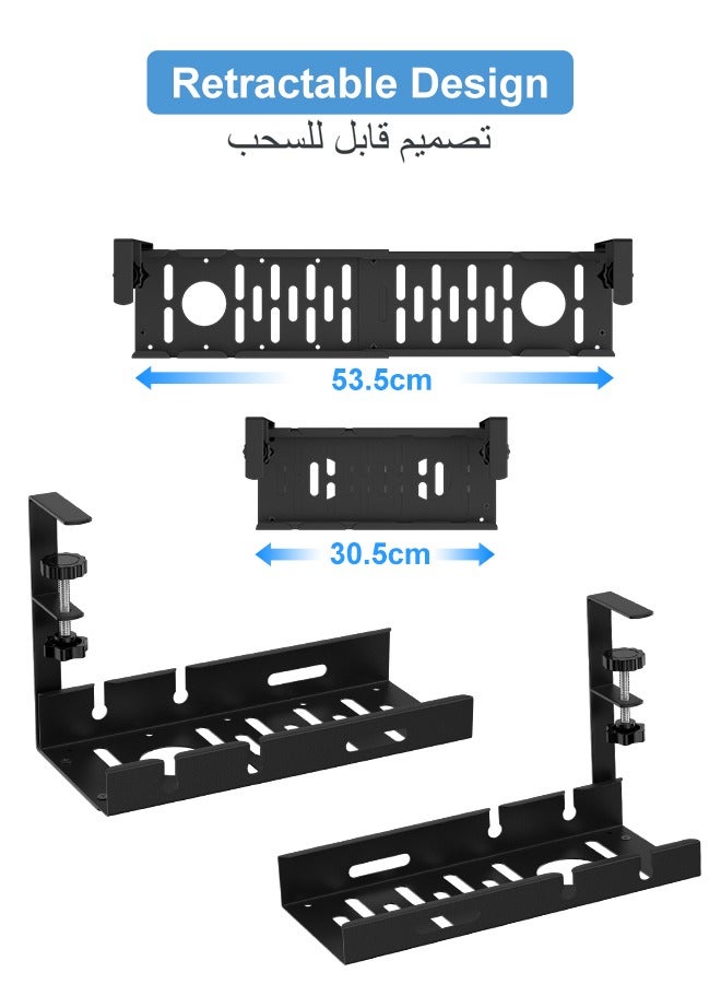 Snooe Under Desk Cable Management Tray, No Drill Cable Organizer Retractable Clamp Mounted Cord Organizer for Wire Management Under the Table, for Office, Home, Kitchen - Image 4