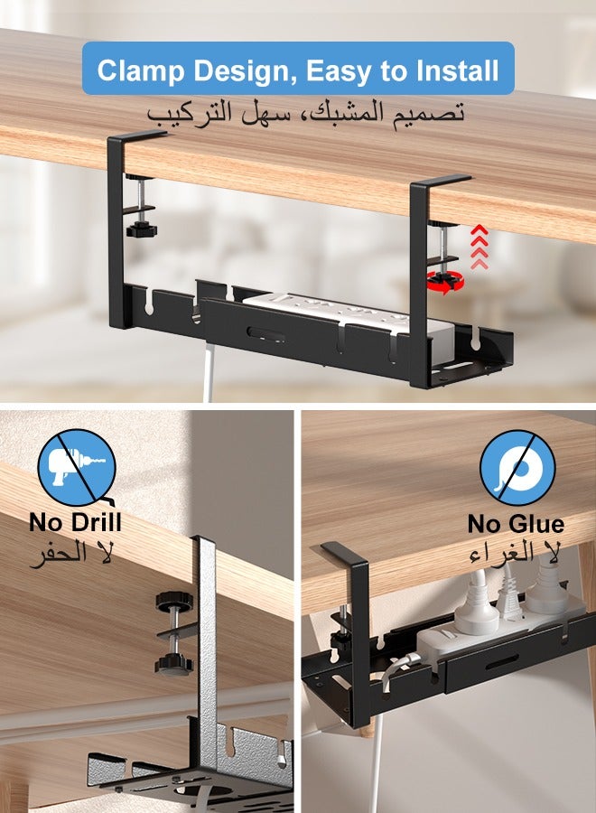 Snooe Under Desk Cable Management Tray, No Drill Cable Organizer Retractable Clamp Mounted Cord Organizer for Wire Management Under the Table, for Office, Home, Kitchen - Image 2