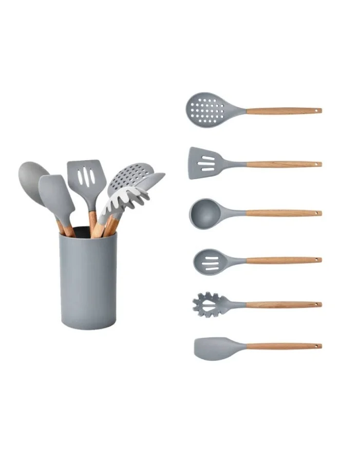 دانوب هوم Essential 7-Piece Utensil Set Grey Includes Turner Ladle And More Durable Heat Resistant Kitchen Tools For Everyday Cooking Needs Wooden