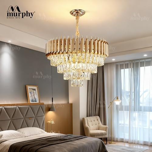 Murphy Radiance 500mm Golden Crystal Pendant Light | Modern Round Ceiling Chandelier for Living Room, Bedroom & Hall (Antique Gold, 3-in-1 LED Plate – Warm White, Natural White, Cool White, Pack of 1) - Image 2