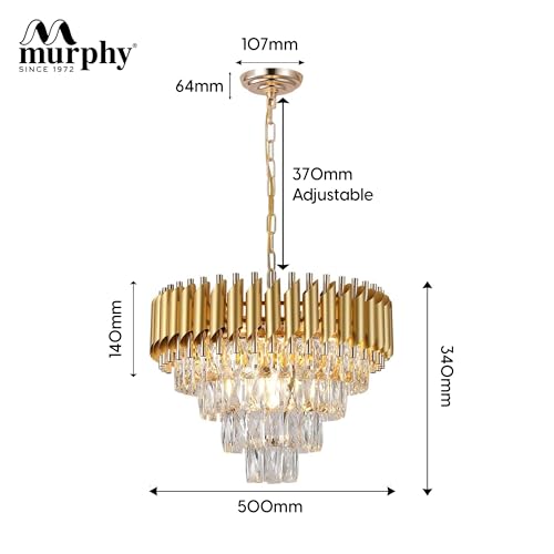 Murphy Radiance 500mm Golden Crystal Pendant Light | Modern Round Ceiling Chandelier for Living Room, Bedroom & Hall (Antique Gold, 3-in-1 LED Plate – Warm White, Natural White, Cool White, Pack of 1) - Image 3