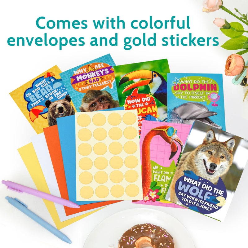 T MARIE 24 Funny Animal Joke Notecards With No Repeats - Humorous Bulk Cards Set - 4.5â€ x 6.25â€ Thinking of You Cards for Friends, Kids, Students, Teachers, Summer Camp and More - Image 5