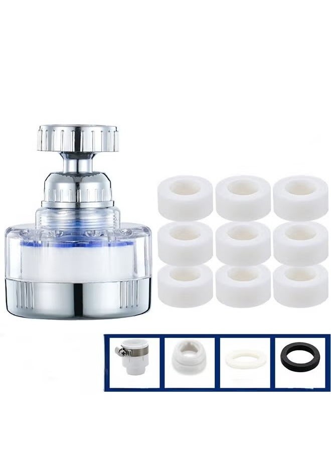 360° Rotating Faucet Water Filter Set for Kitchen and Bathroom – Tap Filter with 9 Replacement Cartridges, Splash-Proof Design and Easy Installation (1+9)  - Image 1