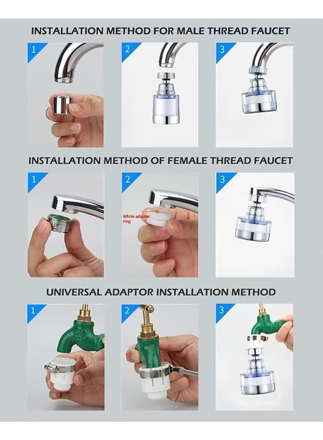 360° Rotating Faucet Water Filter Set for Kitchen and Bathroom – Tap Filter with 9 Replacement Cartridges, Splash-Proof Design and Easy Installation (1+9)  - Image 4