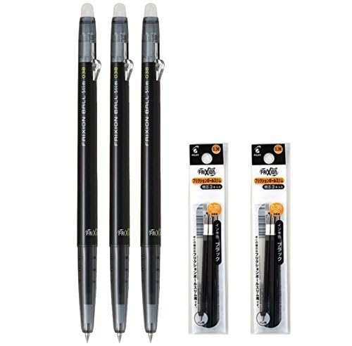 Pilot FriXion Ball Slim 038 Retractable Erasable Gel Ink Pen, Extra Fine Point 0.38mm, Black Ink, 3 Pens & 6 Refills Value Set - Image 2