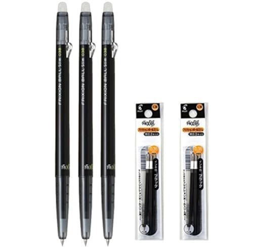 Pilot FriXion Ball Slim 038 Retractable Erasable Gel Ink Pen, Extra Fine Point 0.38mm, Black Ink, 3 Pens & 6 Refills Value Set - Image 1