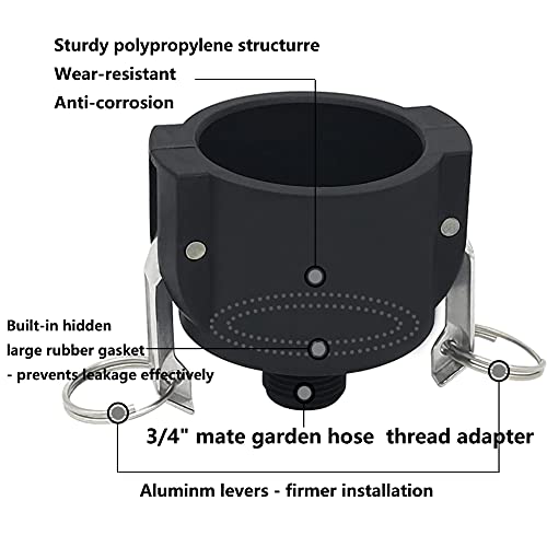 Jayen 275 330 Gallon IBC Tote Tank Drain Adapter Fittings 2" Cam Lock x Garden Hose Food Grade - Image 3
