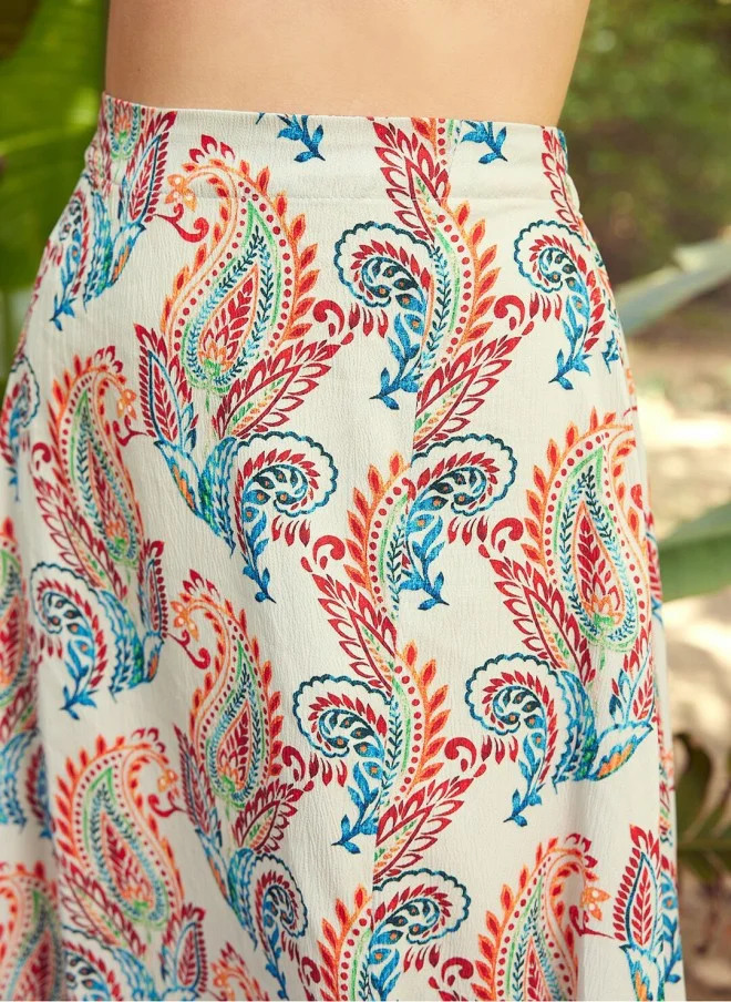 STREET 9 Printed Off Shoulder Crop Top With Flared Skirt Co-Ords