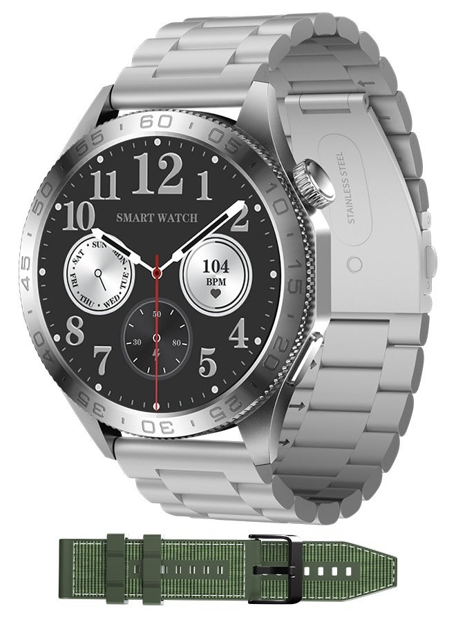 WAPIK - Korean Brand Smart Watch ST20，Business Smartwatch, Waterproof Fitness Watch, Bluetooth Calling, Compatible with Android and iOS,Smartwatch For Men, Zinc Alloy Vacuum Plating, Heart Rate Monitoring，border is silver, two-tone straps with green and silver - Image 1