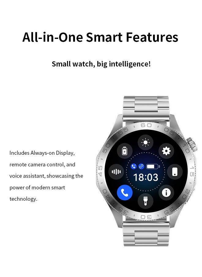 WAPIK - Korean Brand Smart Watch ST20，Business Smartwatch, Waterproof Fitness Watch, Bluetooth Calling, Compatible with Android and iOS,Smartwatch For Men, Zinc Alloy Vacuum Plating, Heart Rate Monitoring，border is silver, two-tone straps with green and silver - Image 1