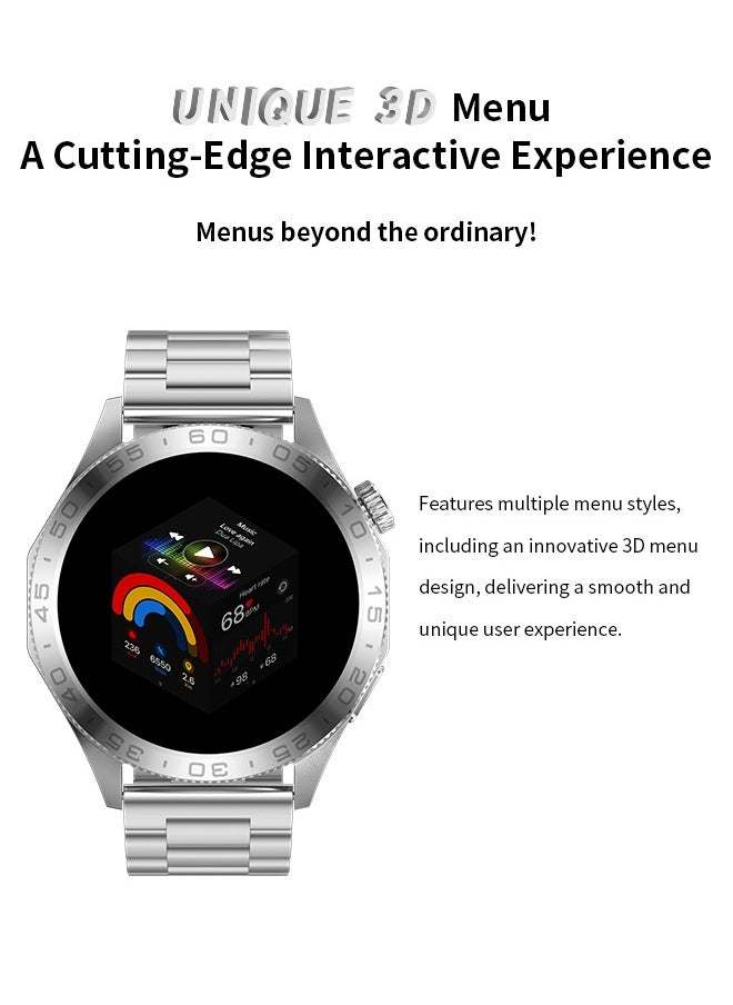 WAPIK - Korean Brand Smart Watch ST20，Business Smartwatch, Waterproof Fitness Watch, Bluetooth Calling, Compatible with Android and iOS,Smartwatch For Men, Zinc Alloy Vacuum Plating, Heart Rate Monitoring，border is silver, two-tone straps with green and silver - Image 1
