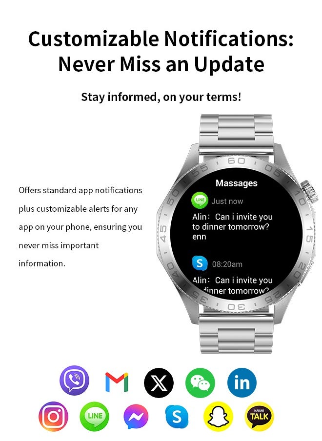 WAPIK - Korean Brand Smart Watch ST20，Business Smartwatch, Waterproof Fitness Watch, Bluetooth Calling, Compatible with Android and iOS,Smartwatch For Men, Zinc Alloy Vacuum Plating, Heart Rate Monitoring，border is silver, two-tone straps with green and silver - Image 1