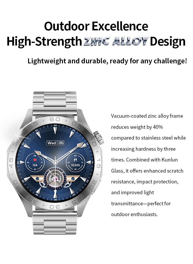 WAPIK - Korean Brand Smart Watch ST20，Business Smartwatch, Waterproof Fitness Watch, Bluetooth Calling, Compatible with Android and iOS,Smartwatch For Men, Zinc Alloy Vacuum Plating, Heart Rate Monitoring，border is silver, two-tone straps with green and silver - Image 1