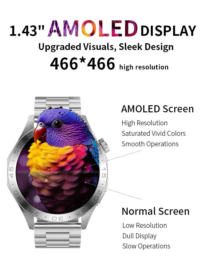 WAPIK - Korean Brand Smart Watch ST20，Business Smartwatch, Waterproof Fitness Watch, Bluetooth Calling, Compatible with Android and iOS,Smartwatch For Men, Zinc Alloy Vacuum Plating, Heart Rate Monitoring，border is silver, two-tone straps with green and silver - Image 1