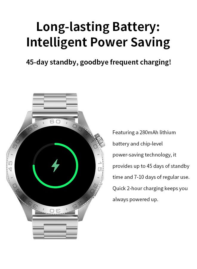 WAPIK - Korean Brand Smart Watch ST20，Business Smartwatch, Waterproof Fitness Watch, Bluetooth Calling, Compatible with Android and iOS,Smartwatch For Men, Zinc Alloy Vacuum Plating, Heart Rate Monitoring，border is silver, two-tone straps with green and silver - Image 1