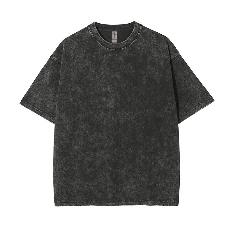 Vintage Fried Snowflake Shoulder Loose Round Neck Short-Sleeved T-Shirt Summer Sports Men'S American Heavy Cotton T-Shirt For Men - Image 1