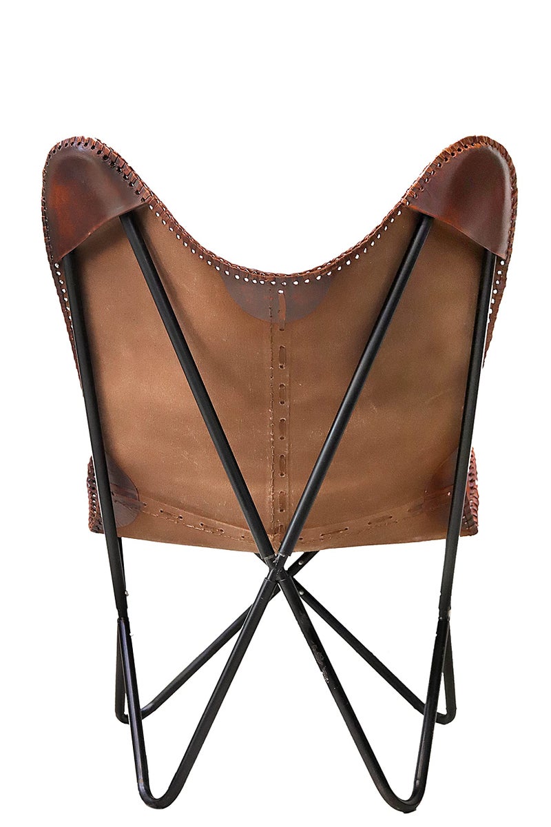cuero Classy Handmade Dark Brown Leather Butterfly Chair Living Room- Side Hand Stich Leather Chair-Handmade with Powder Coated Folding Black Iron Frame (Cover with Folding Frame) - Image 4