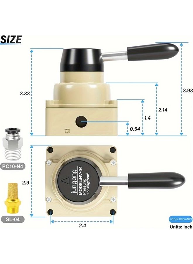 HV 03 1 4 NPT Pneumatic Rotary Valve 3 Position 4 Way Air Flow Control Adjustable Height - Image 4