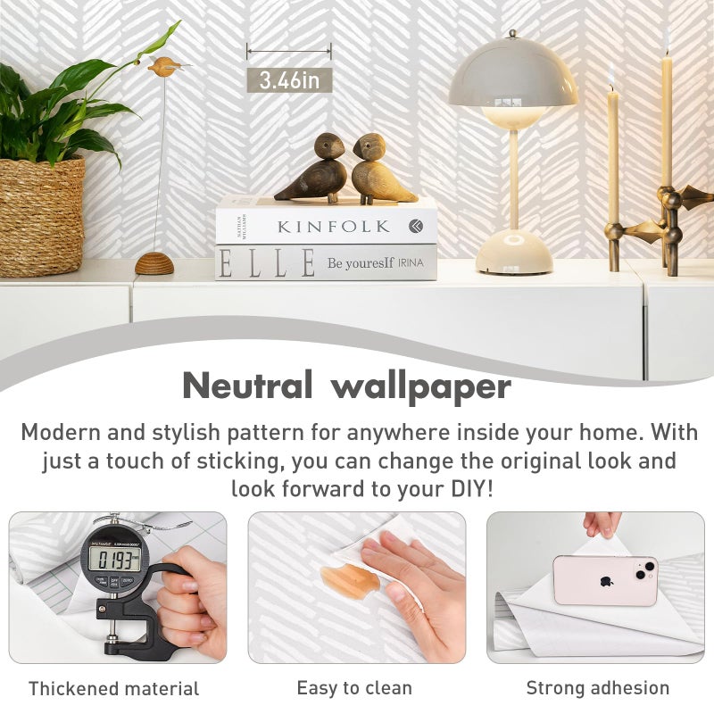 MelunMer Modern Peel and Stick Wallpaper Boho Contact Paper for Cabinets 78.7" L 17.3" W Stripe Grey Contact Paper Line Self-Adhesive Removable Wallpaper for Bathroom Bedroom Shelf Liner Easy to Use - Image 4