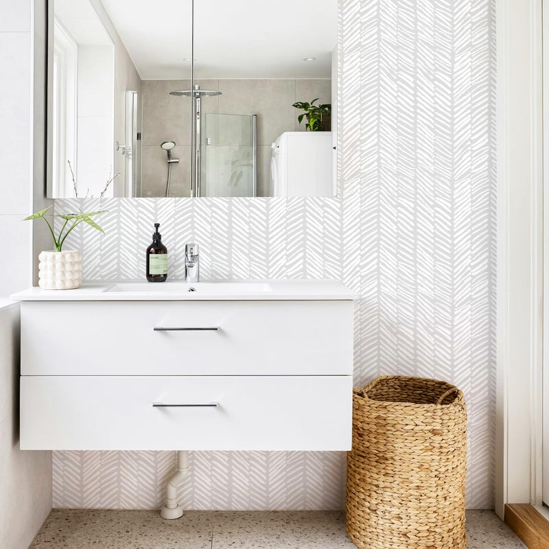 MelunMer Modern Peel and Stick Wallpaper Boho Contact Paper for Cabinets 78.7" L 17.3" W Stripe Grey Contact Paper Line Self-Adhesive Removable Wallpaper for Bathroom Bedroom Shelf Liner Easy to Use - Image 5