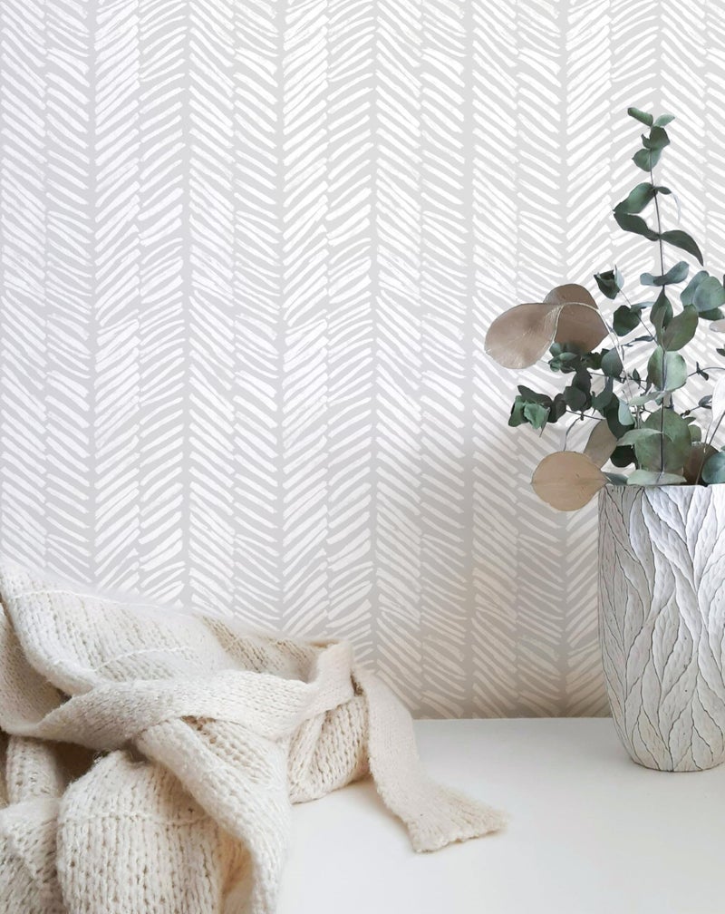 MelunMer Modern Peel and Stick Wallpaper Boho Contact Paper for Cabinets 78.7" L 17.3" W Stripe Grey Contact Paper Line Self-Adhesive Removable Wallpaper for Bathroom Bedroom Shelf Liner Easy to Use - Image 1